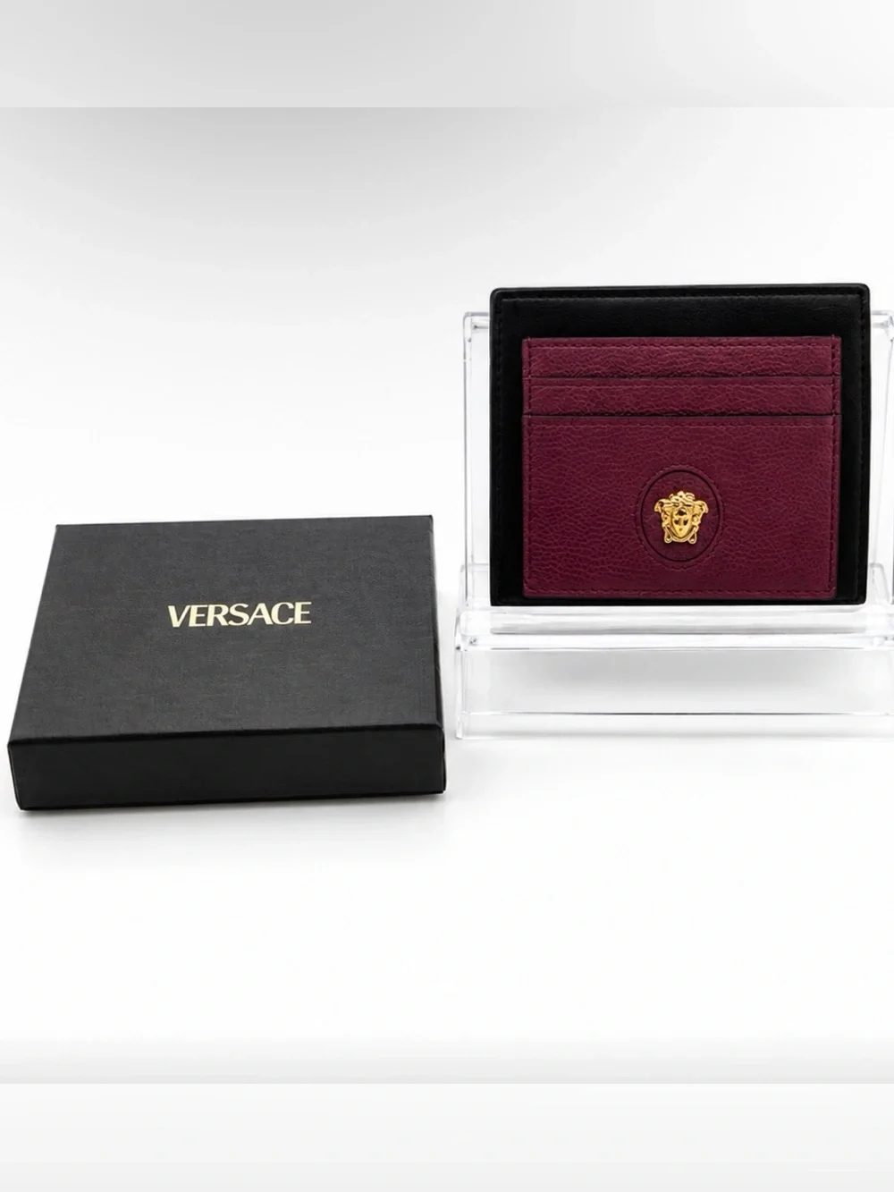 Versace La Medusa Leather Card Holder – Deep Purple/Gold